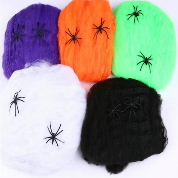 Halloween - Spindelvæv / Spindelnet med 2 Edderkopper Svart black