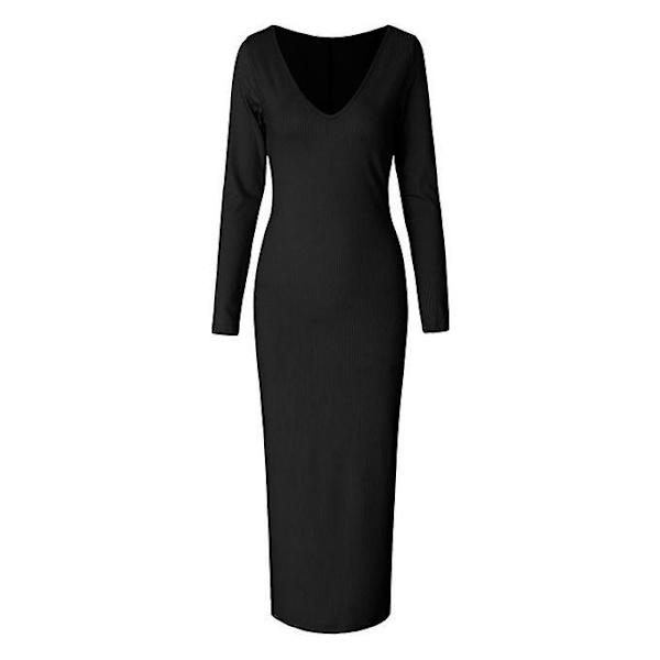 Dam Bodycon Klänning V-ringad Långärmad Maxiklänning. M
