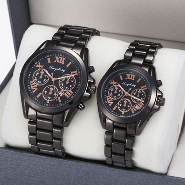 1 par watch i rostfritt stål med rund urtavla (svart)