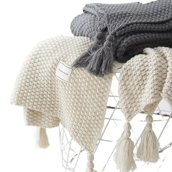 Nordic Tassel Strikket Kugletæppe Uldtæppe Kontor Aircondition Frokostpause Tæppe Sjal Tæppe Sofa Fritid Tæppe Tæppe green 110*240cm