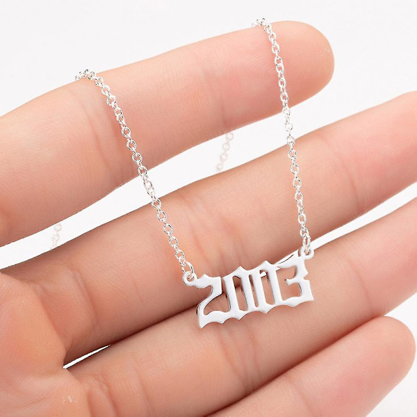 1980-2019 Birth Year Number Charm Pendant Stainless Steel Chain Necklace Jewelry Silver 2006