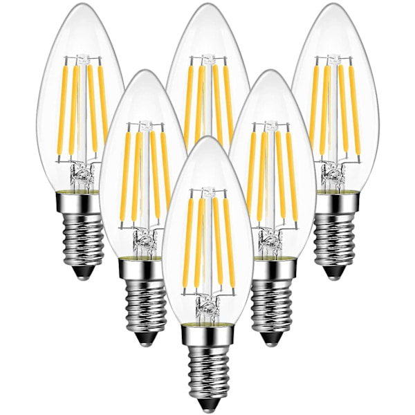 4w hehkulamppu kynttilä Led E14, 470 lumenia vastaa halogeenipolttimoa 40w, lämmin valkoinen 2700k, ei säädettävä, 6 kpl set