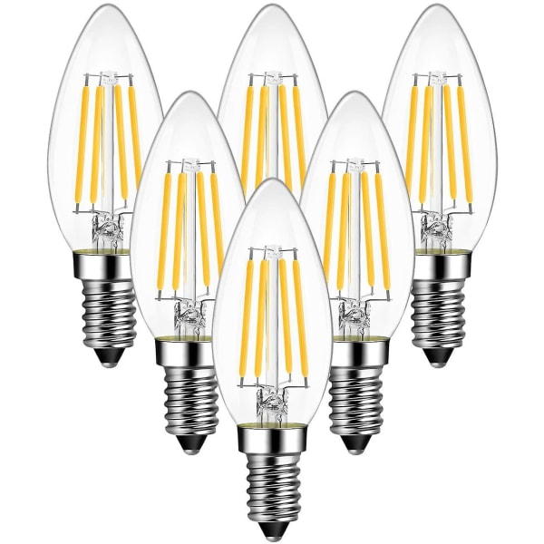 4w pære glødetråd stearinlys Led E14, 470lumen tilsvarende halogenpære 40w, varmhvit 2700k, ikke justerbar, sett med 6