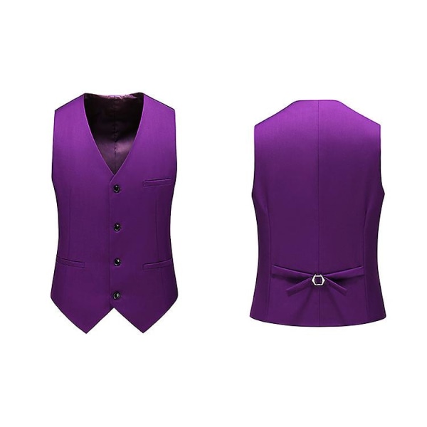 Mens V-neck Solid Color Business Vest Purple XL