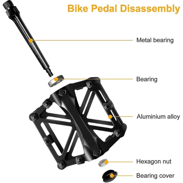 Mountainbikepedal aluminium Skridsikker holdbar tætningsaksel 1 sæt 2 stk. sort