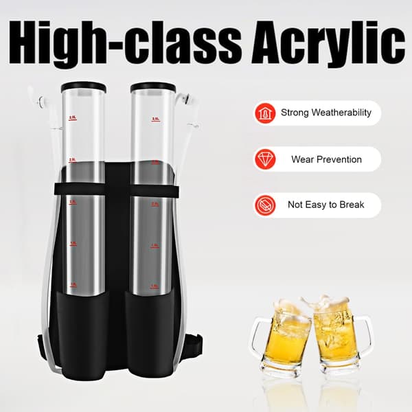 【BQ】6L Acrylic Backpack Drink Dispenser Double Taps For Cold Drinks