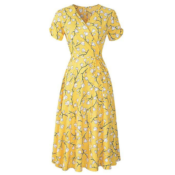 Dam V-ringad print med blommönster, kort dam S L
