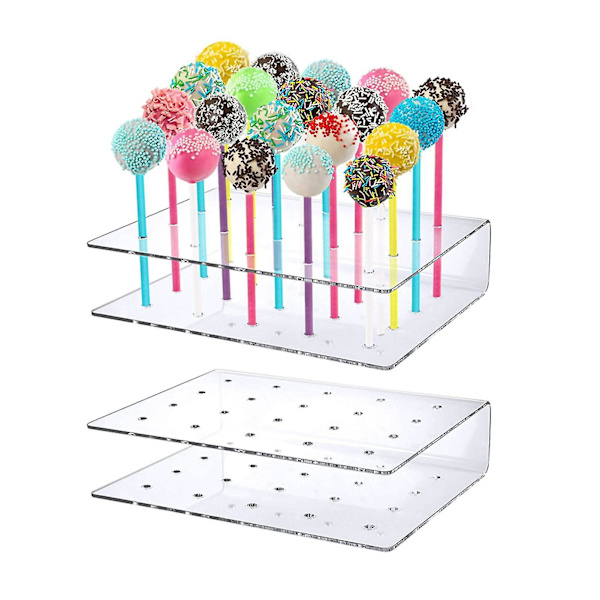 2 st/ set Pop Hållare Creative Slitstark Dubbellager Design Akryl 20 Hål Cake Pop Stand Rack för fest