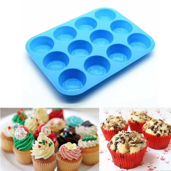 【BQ】12-hullers køkkensilikoneform Muffins Cupcake Bageværktøj - Blå