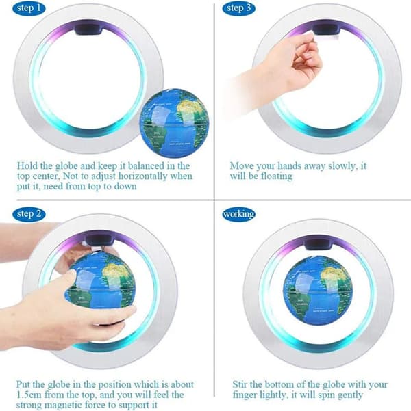 Fristående 10,5 cm jordklode i magnetisk ring med farget LED-belysning Blå