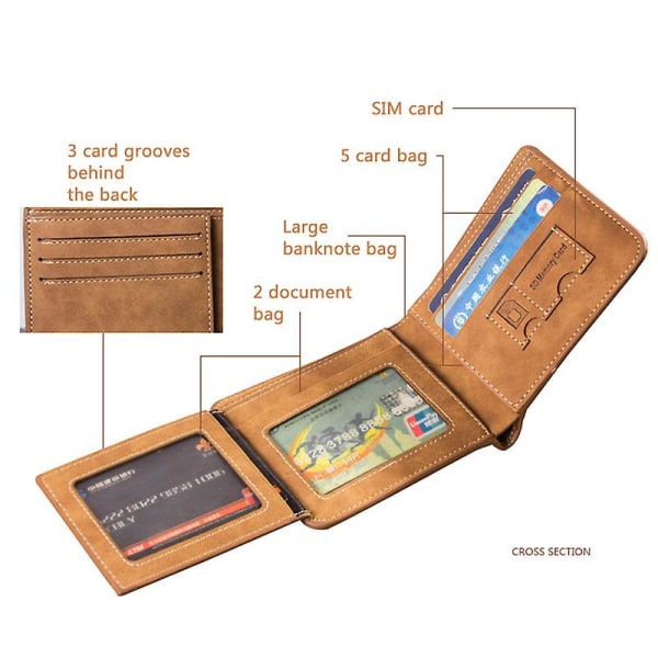 Lommebok for menn Skinn Billfold Slank Hipster Kuskinn Kredittkort-/ID-holdere Innsatser Myntvesker Luksus sammenleggbar forretningslommebok VerticalGray