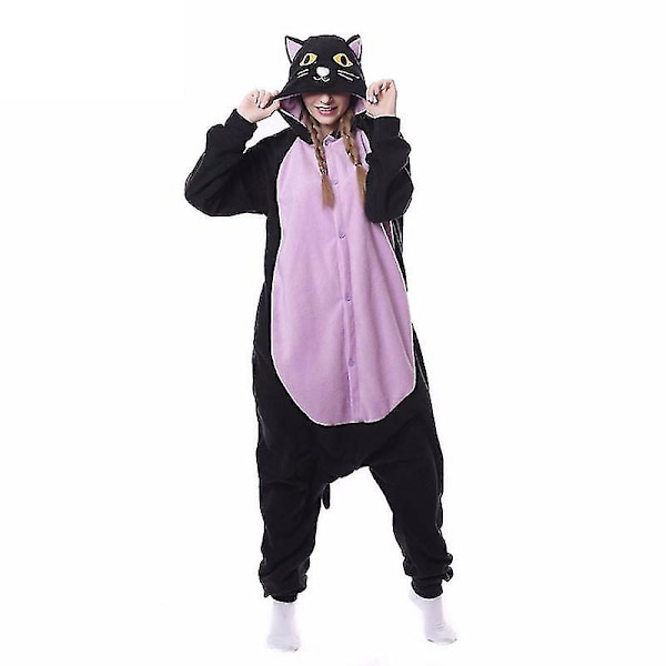 Den nya Vuxna Pyjamas i ett stycke, Animal Kigurumi Onesie För män Kvinnor Helkroppspyjamas Tecknad Katt Onesie Cosplay kostym S