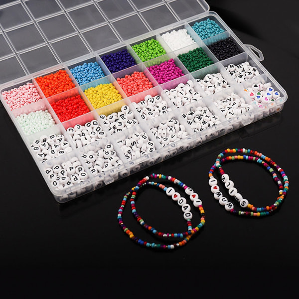 1 sæt glasperler 28 gitter gør det selv Akryl Farverige smykker fremstilling af perler til piger