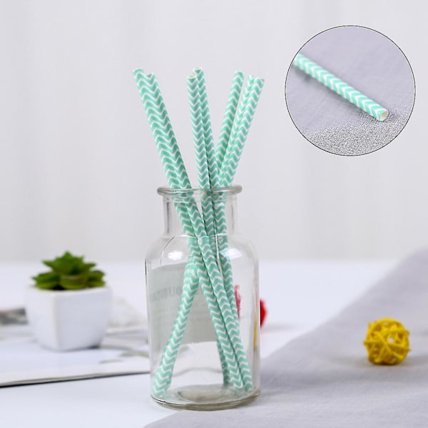 Biologiskt nedbrytbara papperssugrör, 100 sugrör för festtillbehör, födelsedagar, bröllop Blågrönt vågmönster Blue Green Wave Pattern