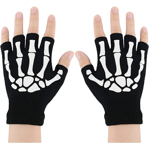 Skeletthandskar-lysande Stretchy Costum Handskar Fingerless Skull Handskar Ett par