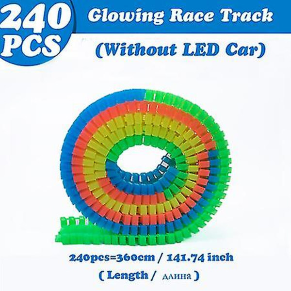 Hhcx-magisk glødende racerbane Gør-det-selv-universelt tilbehør Rampesving Road Bridge Crossroads Rail Car Legetøj Racerbaner Børnegaver Race track 240 pcs