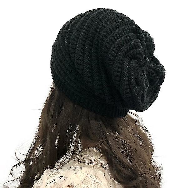 Män Kvinnor Slouchy Baggy Beanie Oversized Hat Skull Ski Cap Black