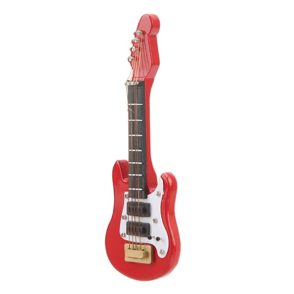 12 Skala Miniatyr Gitarr Modell Björk Målad Yta Verklighetstrogen Dekorativ Dockhus Röd Elgitarr
