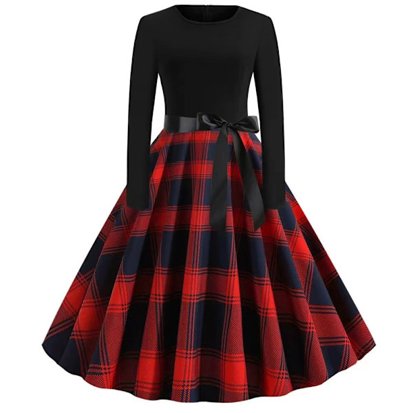 ny stil Christmas new temperament casual long-sleeved slim round neck printed large skirt dress