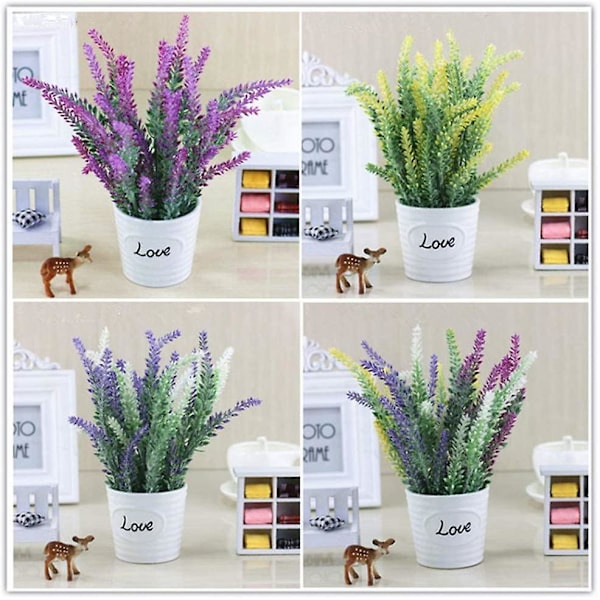 4 kunstige blomsterbuketter flokkede kunstige blomster lavendelplante kunstige blomster pottedekoration (rød) gul yellow