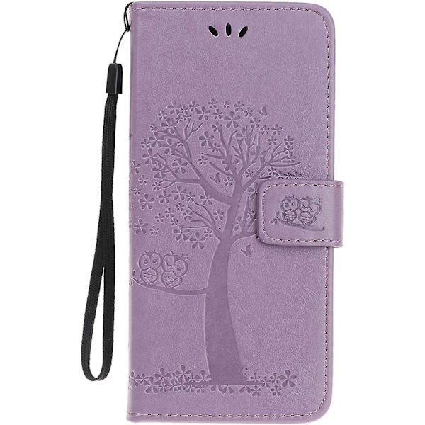 Iphone 11 Fodral, Flip Stötsäkert Pu Läder Präglad Owl Plånbok Magnetfodral För Iphone 11 Med Korthållare Tittställ, Ljuslila