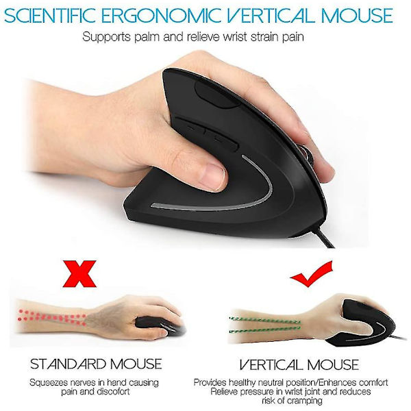 Venstrehendt mus Vertikal Ergonomisk mus Kablet optiske mus 800/1200/1600 dpi For datamaskin Pc Laptop Desktop St-001
