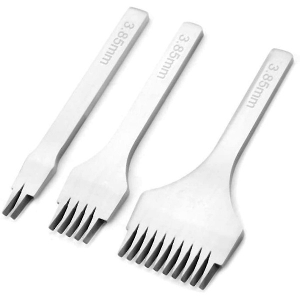 3 kpl Nahkainen askartelurei'itys, valkoinen teräksinen set Leathercraft sarjat, 2/5/10 hammasta 3.85mm