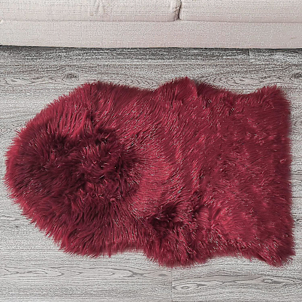 Lyxigt mjukt imiterat fårskinnsstolsöverdrag Sittdyna Dyna Plyschpälsmattor Kompatibel med sovrum, 2 fot X 3 fot, vit Burgundy 2 * 3 ft