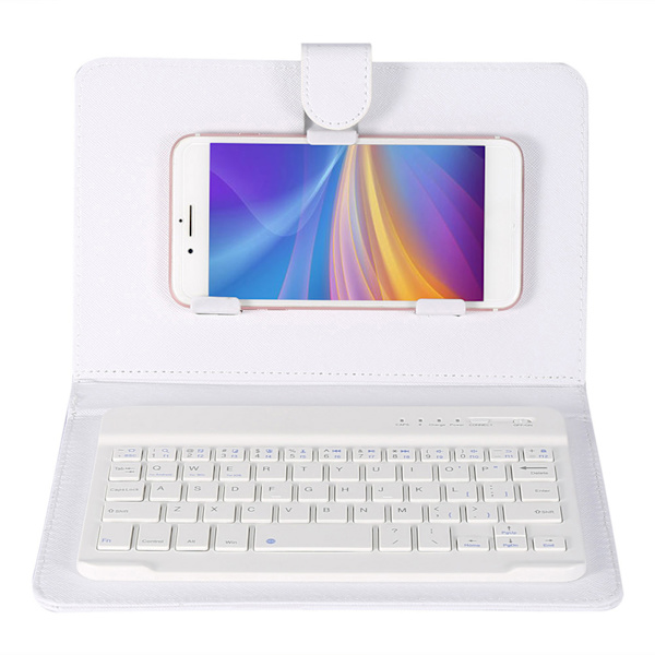 Trådløst Bluetooth-tastatur etui til iOS/Android-telefoner - Hvid