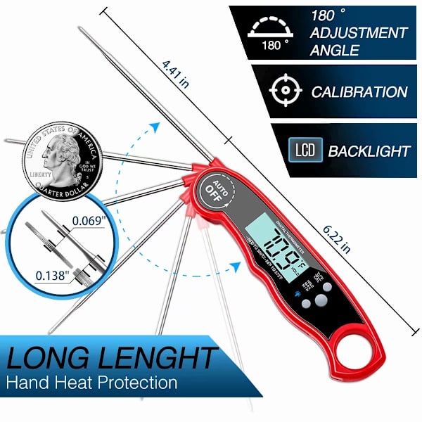 Instant Read Digital Food Thermometer med LCD-skärm med stark bakgrundsbelysning