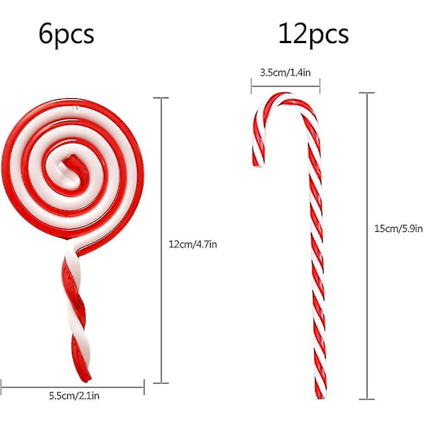 18 stk juleslikkepynt Candy Cane dekorasjonssett