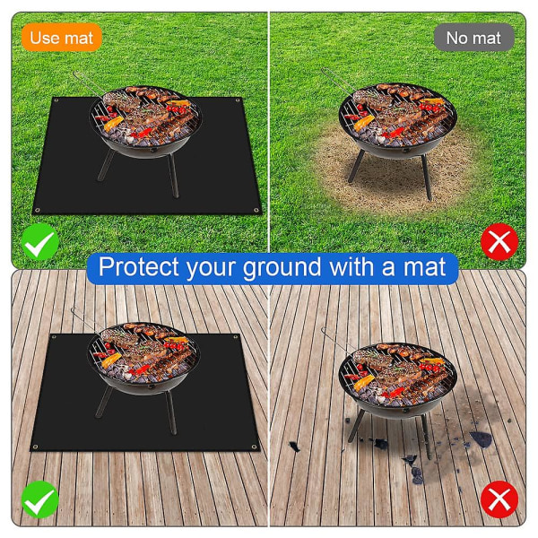 Brandsäker matta för öppen spis Svart golvskyddsmatta för utomhusgrill med grill