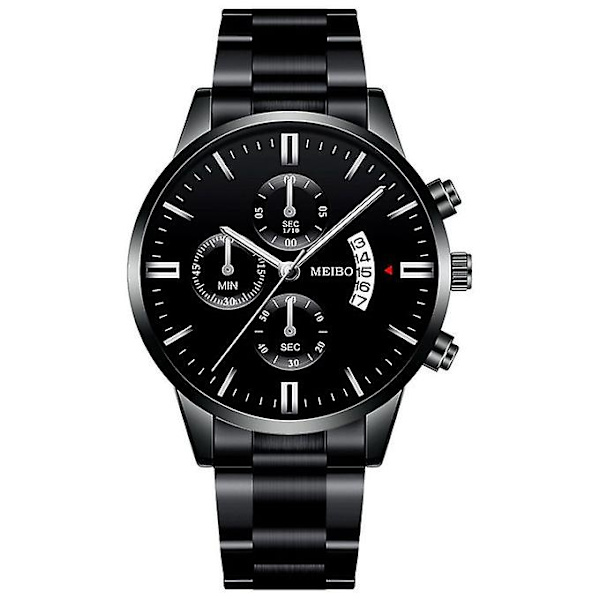 Business Mænd Date Watch Rustfrit Stål Bælte Metal Wrist Lovers Watch Sort