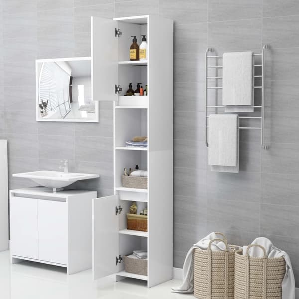 【BQ】vidaXL Baderomsskap hvit 30x30x183,5 cm konstruert tre White Vit