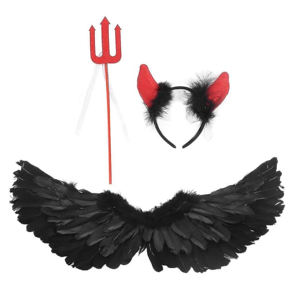 3-pakke engle- og djevelvingesett for voksne Halloween-cosplayrollespill black devil 41.3*17.7in