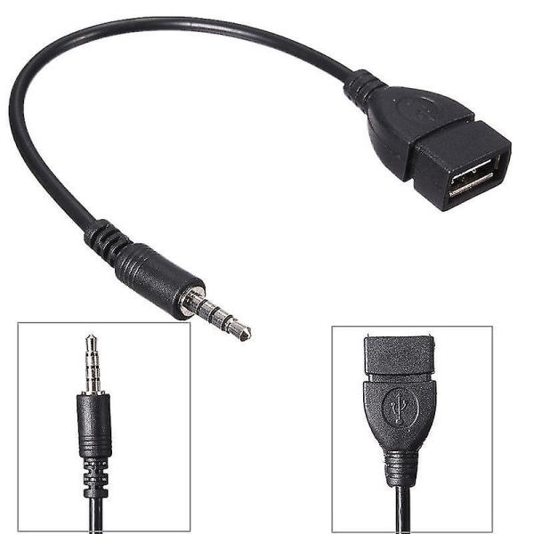 Bilmonterad Aux-konvertering USB -kabel 3,5 mm ljud runt huvud