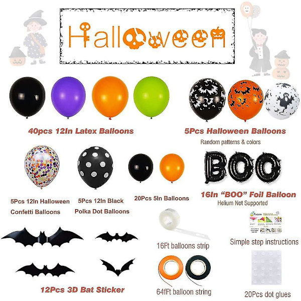 92 kpl Confetti Balloon Garland Bunting Halloween Decor Party Prop Set Multicoloured