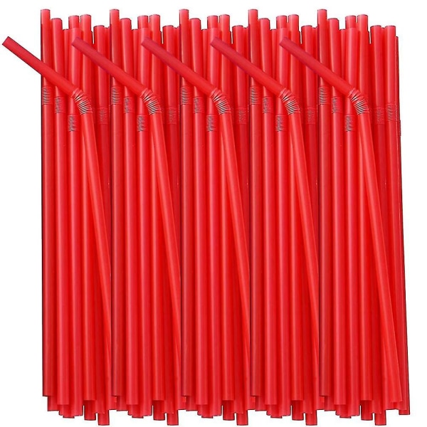 200 Pcs Flexible Plastic Drinking Straws, Extra Long Colorful Disposable Bendy Party Fancy Straws Red