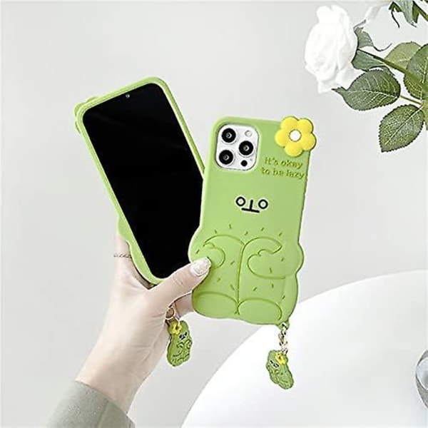 Ultratjockt och mjukt silikonskydd, 3d tecknad färg Söt, rolig och söt (gula blommor, grön kaktus, charmig, lämplig för Iphone 13 Pro Max)
