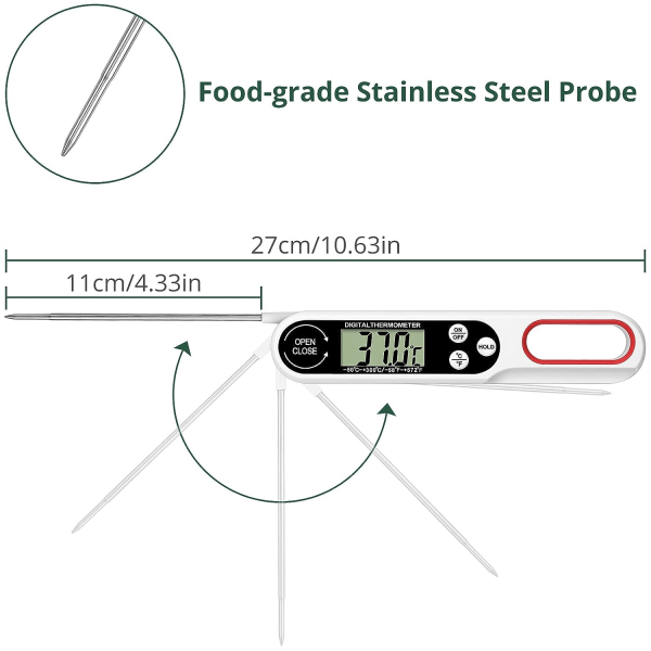 Vikbar kötttermometer Digital kökstermometer för BBQ Cooking-White