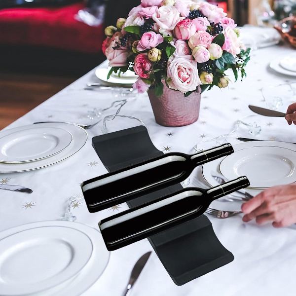 【BQ】Silicone Bottle Organizer - Stackable 2-Piece Wine Rack - Refrigerator Storage for Kitchen Counter Black 29x9.5x1.5cm