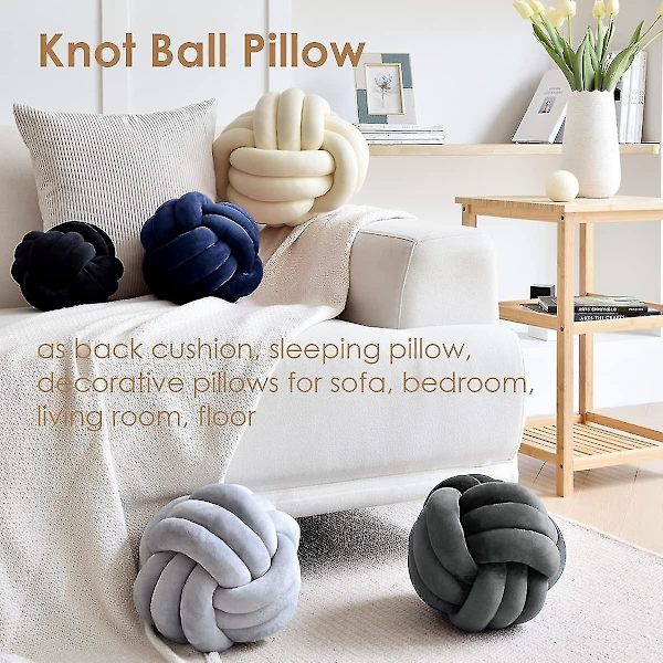 Knutbollskastkudde, vit rund knuten plyschkudde Accentkudde for preppy, estetiska & söta prydnadskuddar for soffa, seng, stue, F Light Grey Medium
