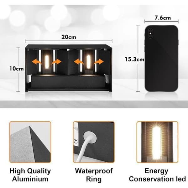 Udendørs LED-væglampe - Integreret sensor - Varmt hvidt lys - 24W - IP65 - Sort - 3000K