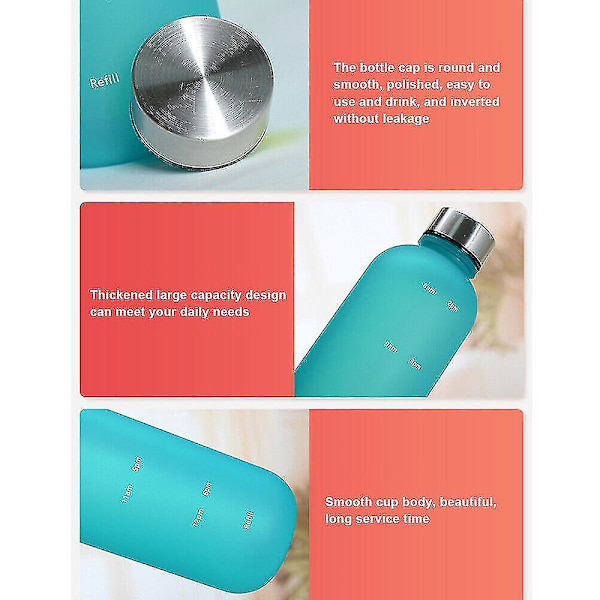 1l Water Bottle Motivational Drink Flask With Time Markings Bpa Free Sport Gym White