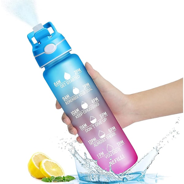 1 Litre Sports Water Bottle With Straw & Spray Mist New Bpa-free Motivational