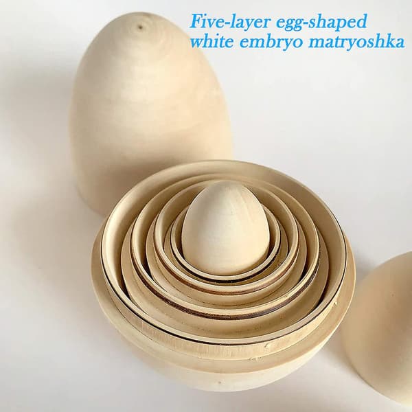 【BQ】Hule Tre-egg Påske Nesting Egg Leketøy Tre Påskekurv Fyll Gave 5 Hule Umalte Egg DIY White