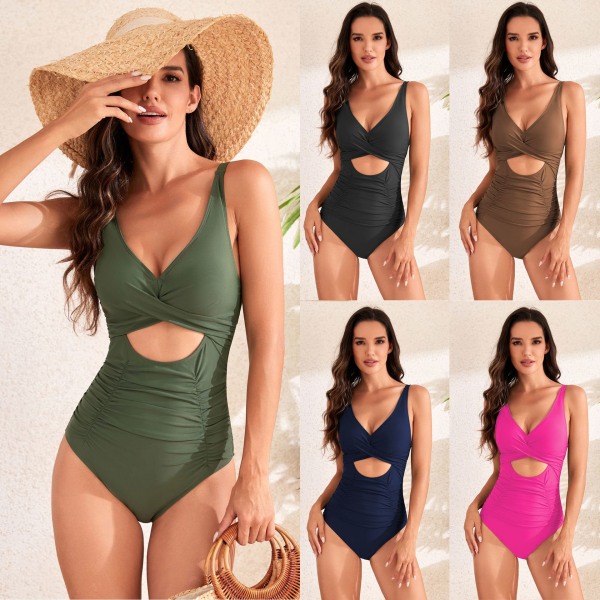 【Barbie Shop】Kvinders Udhulede En-delt Badetøj Front Kryds Mave Slank Monokini Badetøj XXL