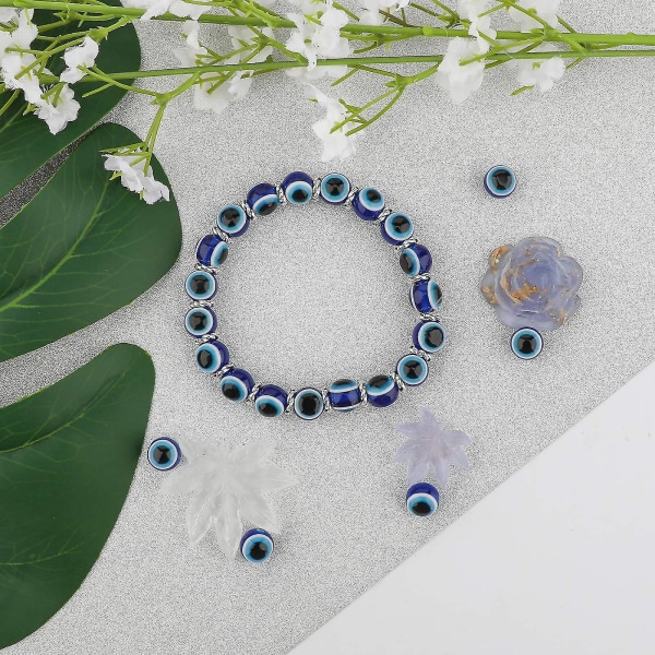 100 stk Blue Evil Eye Beads Eyeball Beads Håndlavede Resin Beads Charms Til gør-det-selv-armbånd Halskæde Smykkefremstilling 8MM