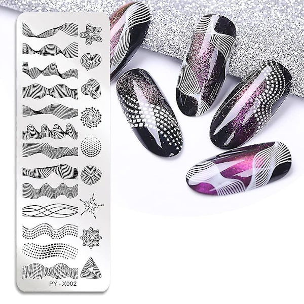 6 stk. stemplingsplader Nail Art Sæt Blomst Minimalistisk Geometriske Linjer Blade Mønster Temabillede Diy Nail Art Stempelplade Stempel