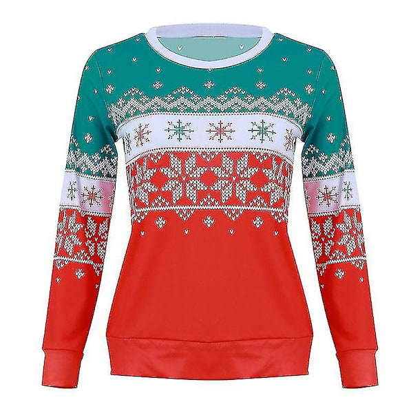 Hhcx-christmas Dame Langærmet striktrøje Xmas Print Jumper Toppe Red XL